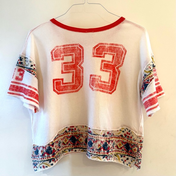 Free People Nicky oversized cropped football tee 33 size L Large - Picture 6 of 8